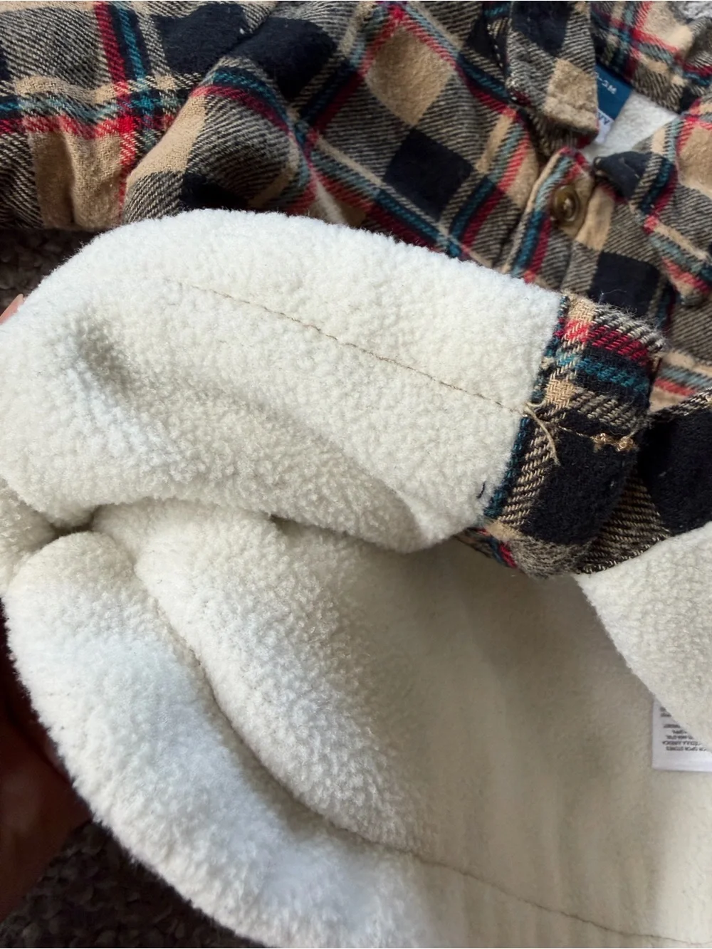 Old Navy Beige Plaid Sherpa-Lined Kids Jacket